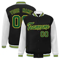 Black Green-Gold Raglan Varsity Full-Snap Letterman Jacket 1