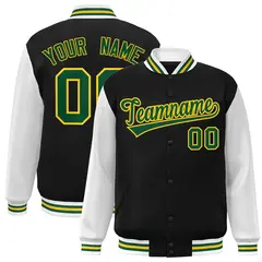 Black Green-Gold Raglan Varsity Full-Snap Letterman Jacket 1
