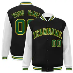 Black Green-Gold Raglan Varsity Full-Snap Letterman Jacket 1