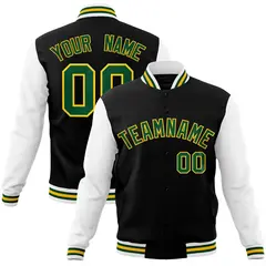 Black Green-Gold Raglan Varsity Full-Snap Letterman Jacket 1