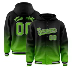 Black Green Gradient Letterman Varsity Jacket Hoodie