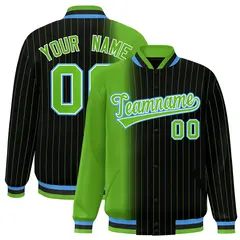 Black Green Gradient Pinstripe Full-Snap Letterman Jacket 1