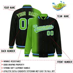 Black Green Gradient Pinstripe Full-Snap Letterman Jacket 2
