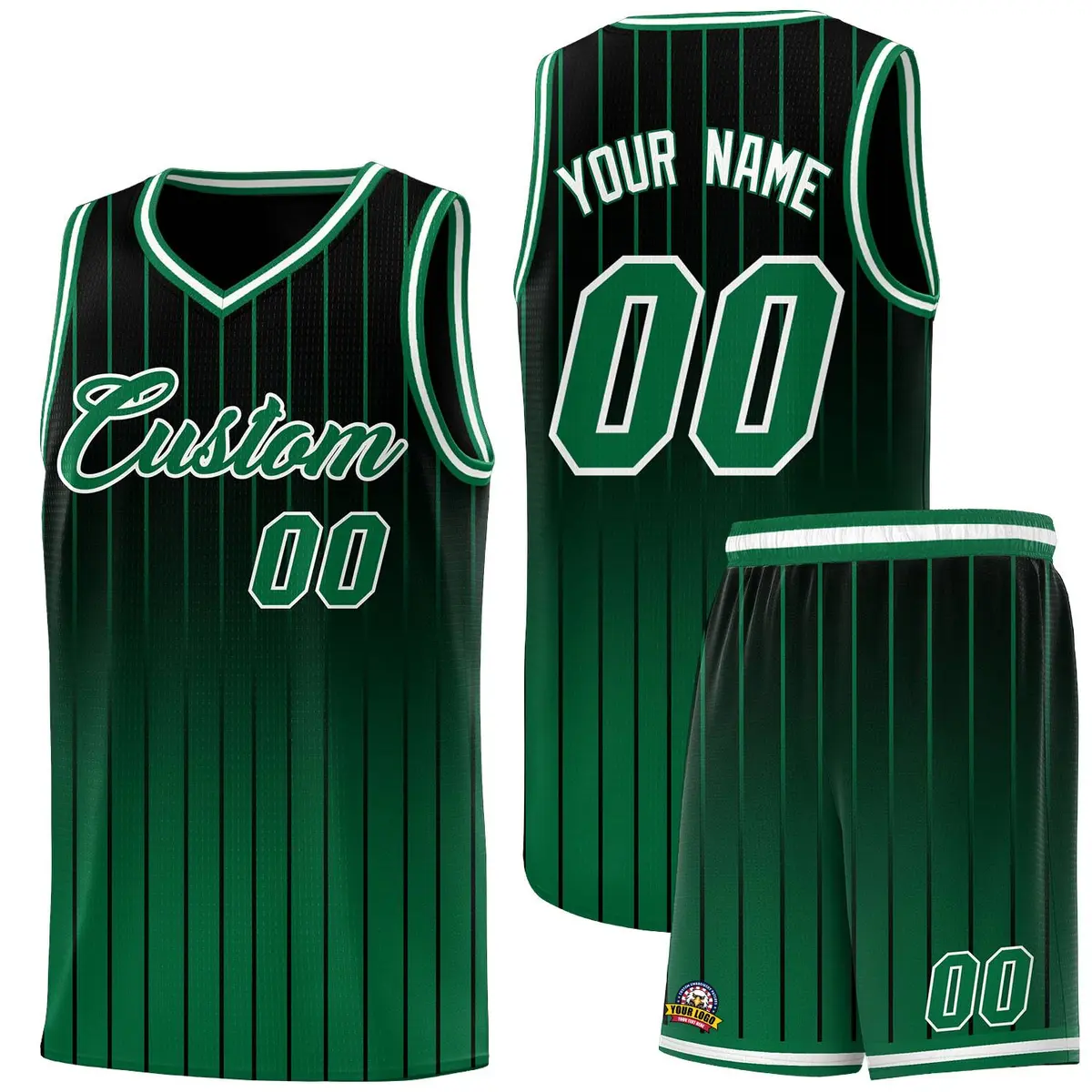 Black Green Gradient Stripe Fashion Basketball Jersey
