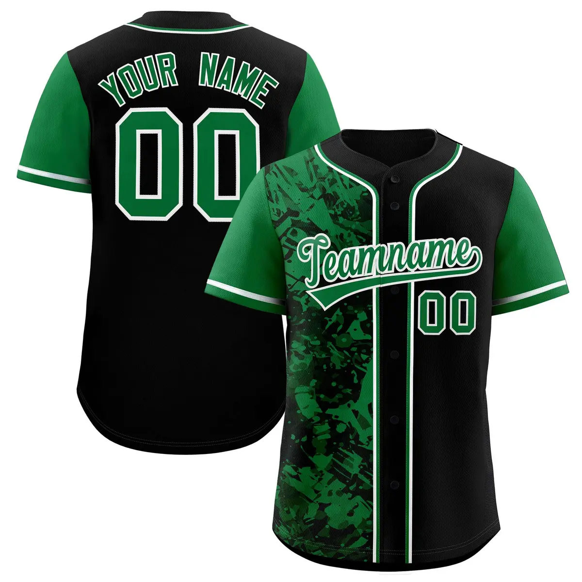 Black Green Graffiti Split Raglan Sleeve Baseball Jersey