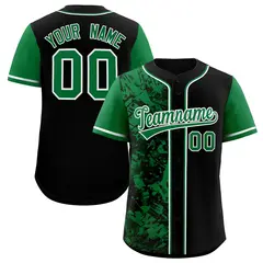 Black Green Graffiti Split Raglan Sleeve Baseball Jersey