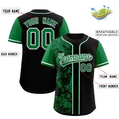 Black Green Graffiti Split Raglan Sleeve Baseball Jersey 2