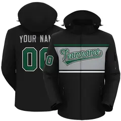 Black Green-Gray Color Block Hooded Waterproof Jacket