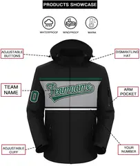 Black Green-Gray Color Block Hooded Waterproof Jacket 2