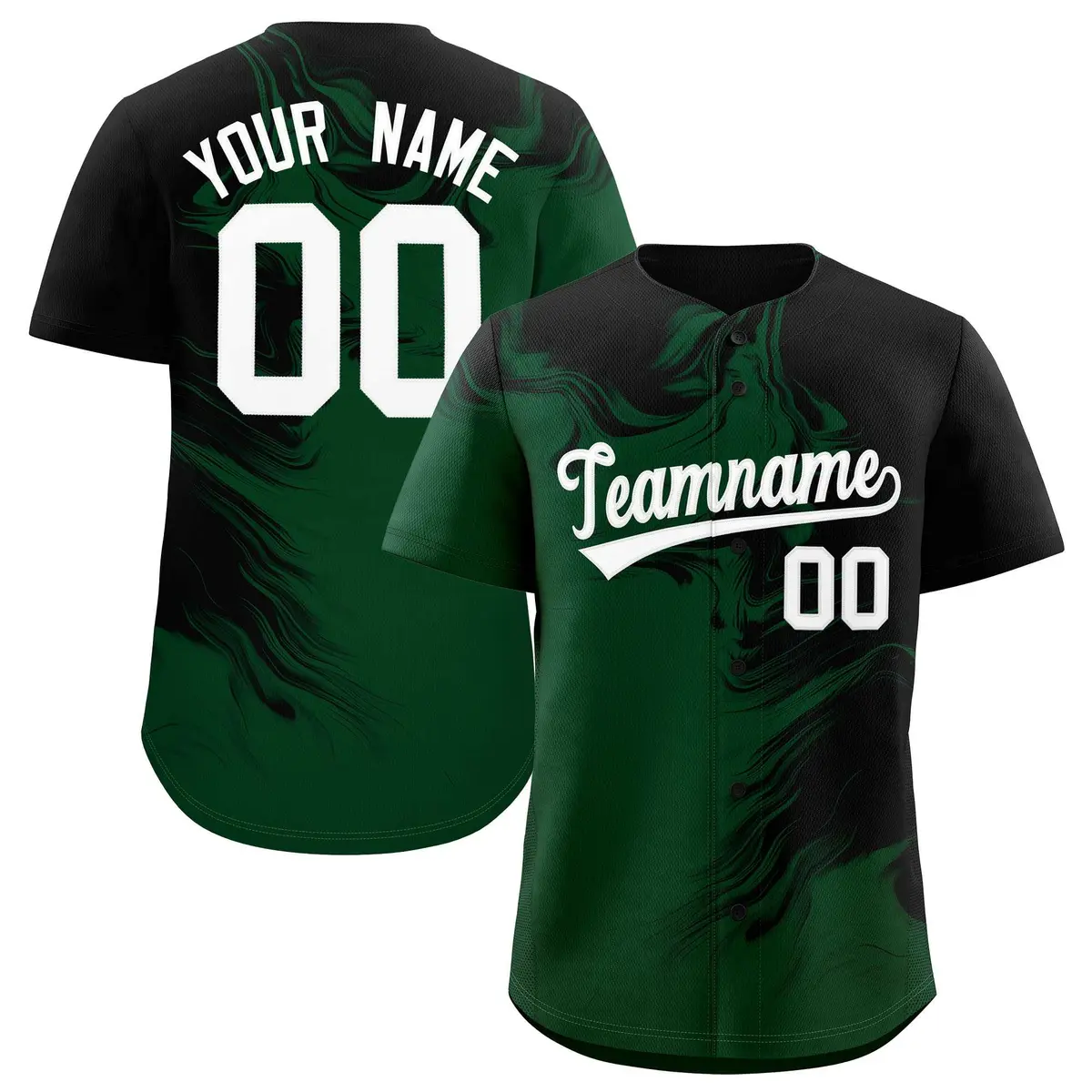 Black Green Ink Pattern Authentic Baseball Jersey