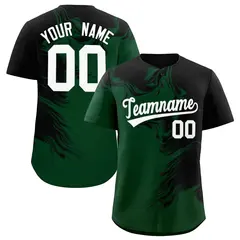 Black Green Ink Pattern Authentic Baseball Jersey