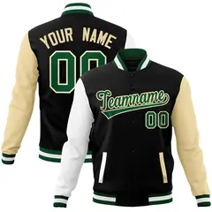 Black Green-Khaki Raglan Varsity Full-Snap Letterman Jacket 1