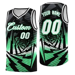 Black Green Lightning Halftone Dot Uniform Basketball Jersey 1
