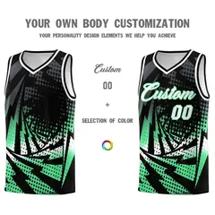 Black Green Lightning Halftone Dot Uniform Basketball Jersey 3