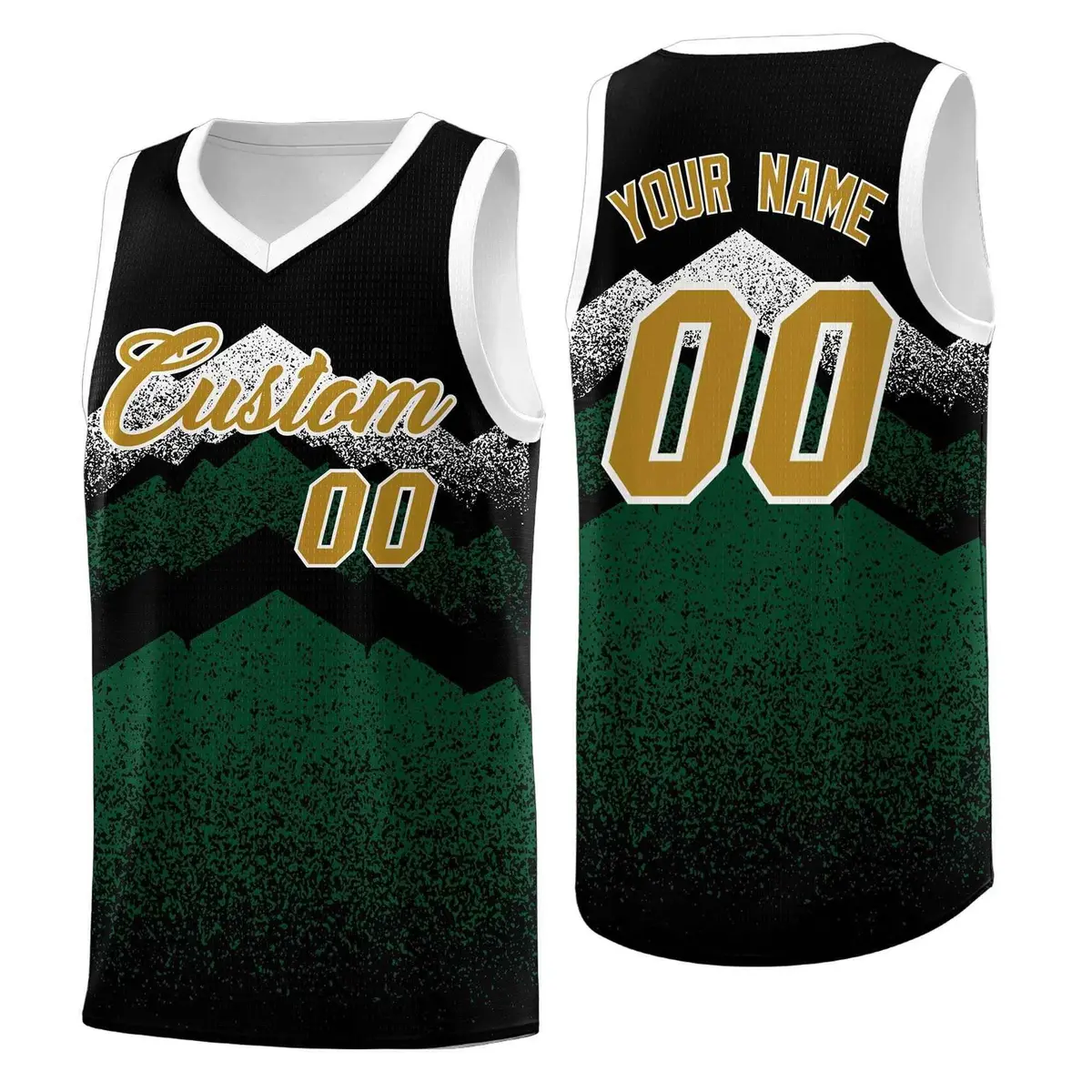 Black Green Mountain Fade Gradient Fashion Basketball Jersey