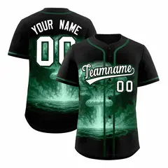 Black Green Nuclear Blast Graffiti Full Button Baseball Jersey