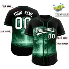 Black Green Nuclear Blast Graffiti Full Button Baseball Jersey 2