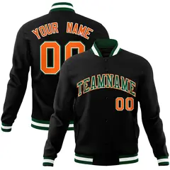 Black Green-Orange Varsity Full-Snap Letterman Jacket