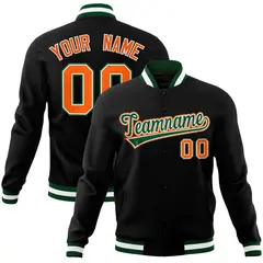 Black Green-Orange Varsity Full-Snap Letterman Jacket