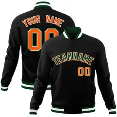 Black Green-Orange Varsity Full-Snap Letterman Jacket 1