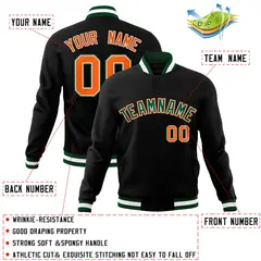 Black Green-Orange Varsity Full-Snap Letterman Jacket 4
