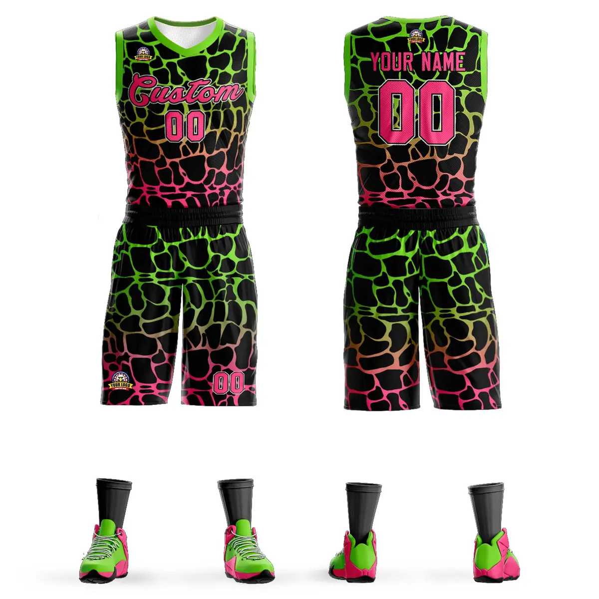 Black Green-Pink Spotted Graffiti Pattern Basketball Jersey