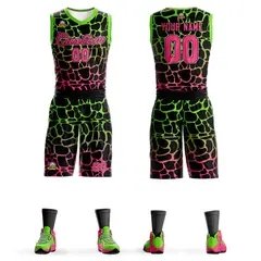 Black Green-Pink Spotted Graffiti Pattern Basketball Jersey