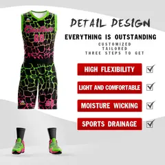Black Green-Pink Spotted Graffiti Pattern Basketball Jersey 2
