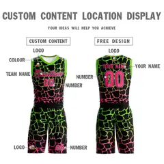 Black Green-Pink Spotted Graffiti Pattern Basketball Jersey 3