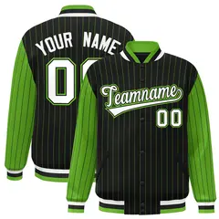 Black Green Pinstripe Raglan Varsity Letterman Jacket 1