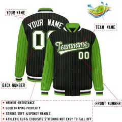 Black Green Pinstripe Raglan Varsity Letterman Jacket 2