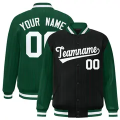 Black Green Pinstripe Raglan Varsity Letterman Jacket 1