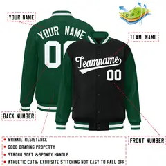 Black Green Pinstripe Raglan Varsity Letterman Jacket 2