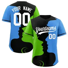 Black Green Powder Blue Couple Silhouettes Valentine's Baseball Jersey 1