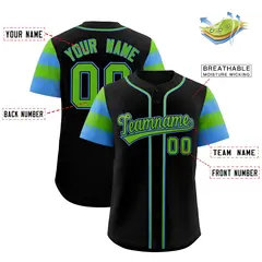 Black Green Powder Blue Sleeve Flag Lace Baseball Jersey 2