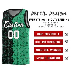 Black Green Puzzle Pattern Splid Basketball Kits 2