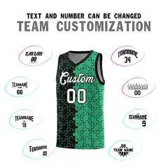 Black Green Puzzle Pattern Splid Basketball Kits 4