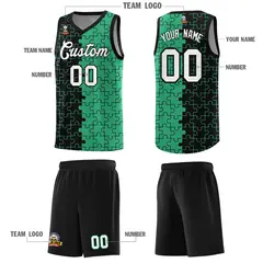 Black Green Puzzle Pattern Splid Basketball Kits 5