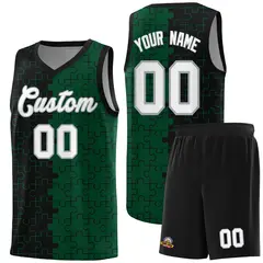 Black Green Puzzle Pattern Splid Basketball Kits