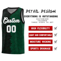Black Green Puzzle Pattern Splid Basketball Kits 2
