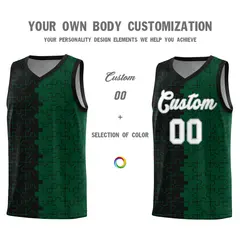 Black Green Puzzle Pattern Splid Basketball Kits 3