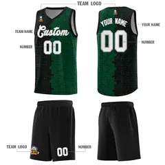 Black Green Puzzle Pattern Splid Basketball Kits 5