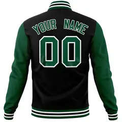 Black Green Raglan Full-Snap Varsity Letterman Baseball Jacket 6