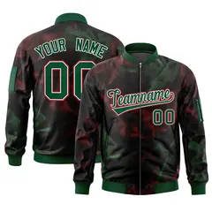 Black Green-Red Blur Spray Varsity Full-Zip Letterman Bomber Jacket 1