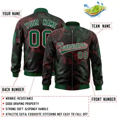 Black Green-Red Blur Spray Varsity Full-Zip Letterman Bomber Jacket 2