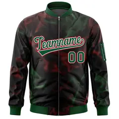Black Green-Red Blur Spray Varsity Full-Zip Letterman Bomber Jacket 3