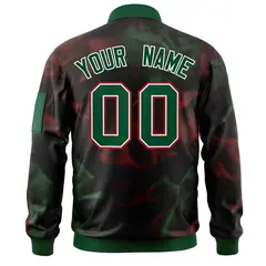 Black Green-Red Blur Spray Varsity Full-Zip Letterman Bomber Jacket 4