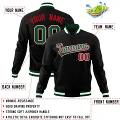 Black Green-Red Varsity Full-Snap Classic Letterman Jacket 4