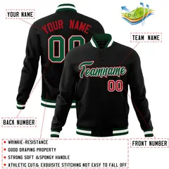 Black Green-Red Varsity Full-Snap Classic Letterman Jacket 4