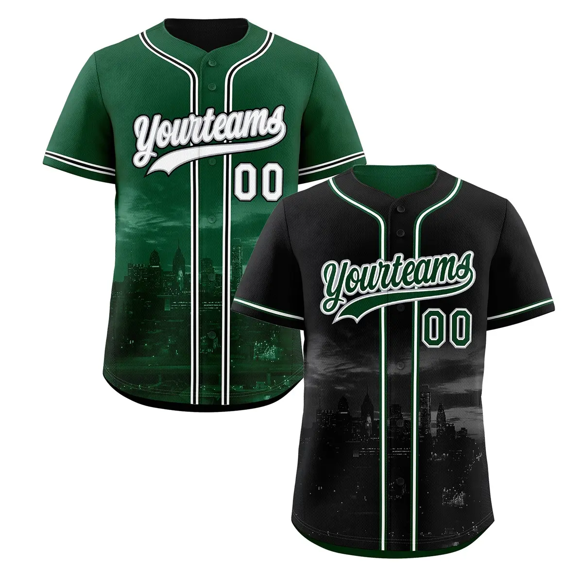 Black Green Reversible City Graffiti Baseball Jersey